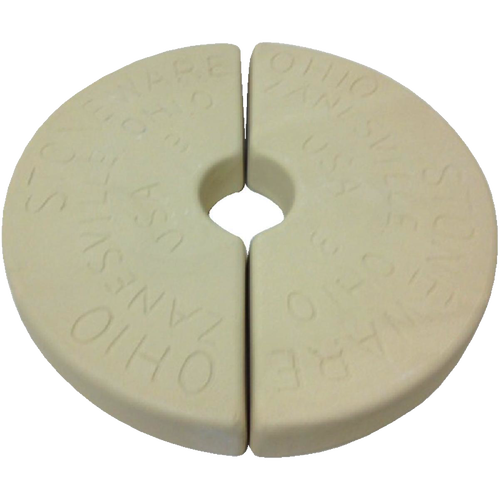 Two handcrafted ceramic weight stones made in USA, designed to fit numbered crocks and keep food submerged during fermenting and pickling, featured in Kitchen & Food and Food Preservation collections.