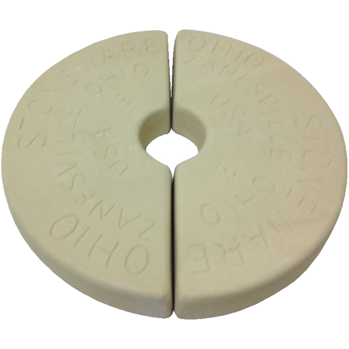 Two handcrafted ceramic weight stones made in USA, designed to fit numbered crocks and keep food submerged during fermenting and pickling, featured in Kitchen & Food and Food Preservation collections.
