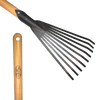 Small-hand sized leaf rake with a long wooden handle and sturdy steel tines, ideal for detailed garden and lawncare tasks in farm, garden, and tool collections.