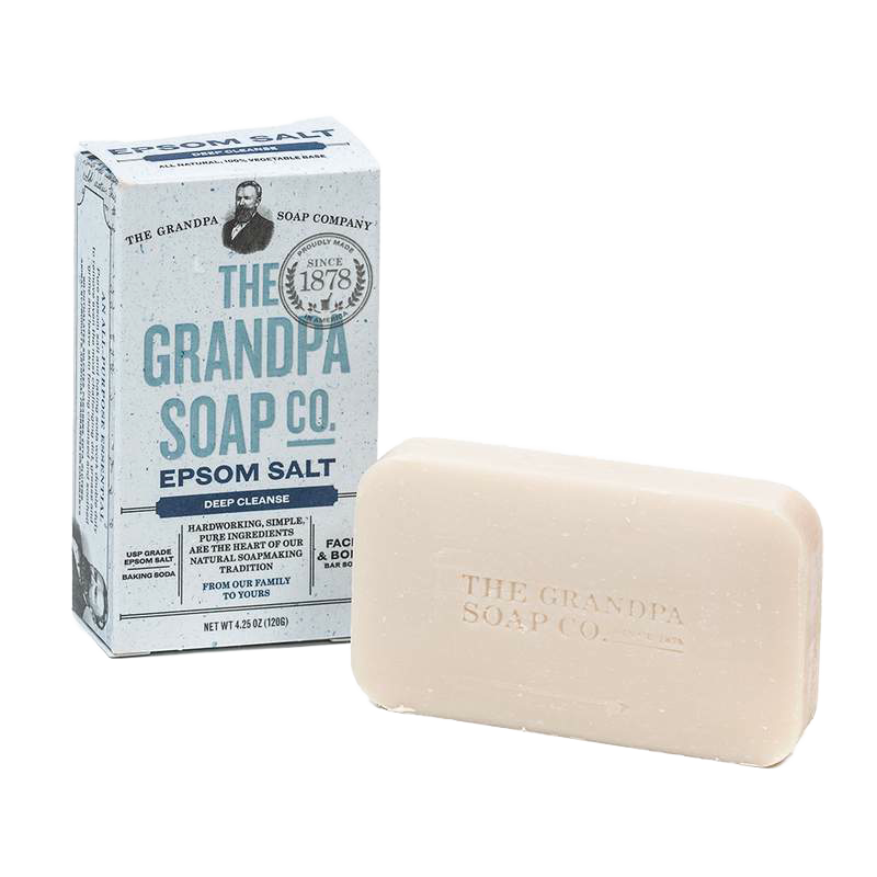 Handcrafted bar soap featuring Epsom salt and baking soda for deep cleansing, with simple natural ingredients; part of Health & Wellness, Soaps, Grooming, USA Made, and Best Sellers collections.