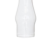 Clear glass oil lamp chimney with a 1-5/8 inch base and bulged design, suitable for lamps and lighting, parts and accessories, chimneys and globes collections.