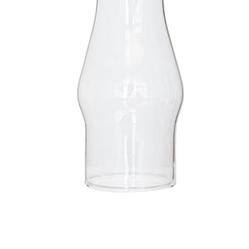 Clear glass oil lamp chimney with a 1-5/8 inch base and bulged design, suitable for lamps and lighting, parts and accessories, chimneys and globes collections.