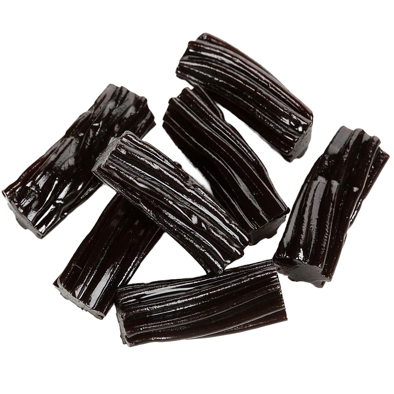 Soft and rich black licorice pieces made with real licorice root extract, handcrafted for a distinct flavor, featured in Kitchen & Food, Snacks and Sweets, Candy, Best Sellers, and Promo Eligible collections.