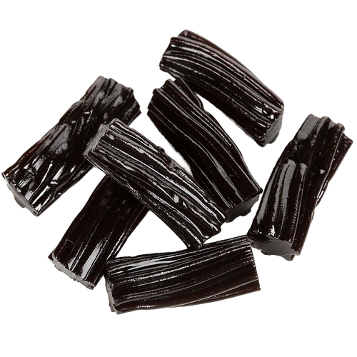 Soft and rich black licorice pieces made with real licorice root extract, handcrafted for a distinct flavor, featured in Kitchen & Food, Snacks and Sweets, Candy, Best Sellers, and Promo Eligible collections.