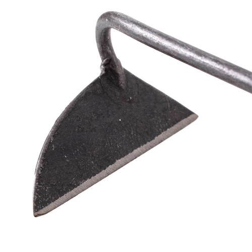 Handcrafted forged steel blade with a sharp edge on a curved shaft designed for precise weed slicing beneath soil, ideal for Farm, Garden & Tool, Garden Accessories, Best Sellers, and Promo Eligible collections.