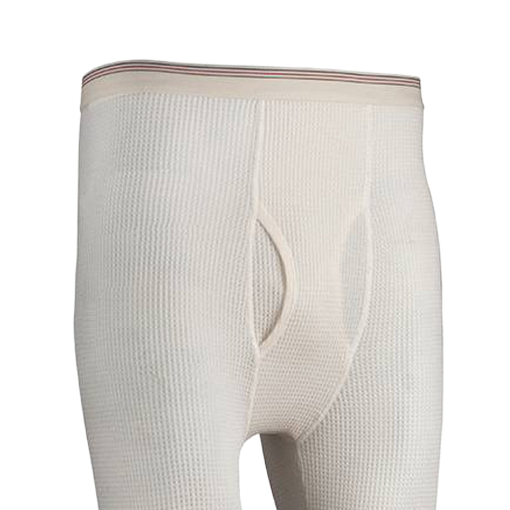 Handcrafted men's traditional long johns pants in natural off-white with circular waffle knit, featuring elastic waistband and designed for warmth, included in Health & Wellness, Clothing and Accessories, Best Sellers, and Promo Eligible collections.