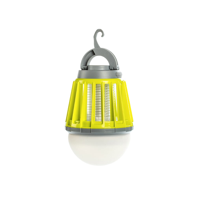 Rechargeable mosquito killer lantern with bright LED light and ultraviolet mosquito trap, featuring a convenient hook for hanging, ideal for camping, outdoor pest control, and emergency use.