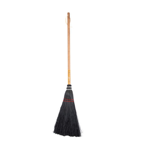 Handcrafted Amish-made fireplace broom with natural corn straw bristles and a wooden handle, designed for cleaning hearths and wood stoves, part of USA Made and Hearth Accessories collections.