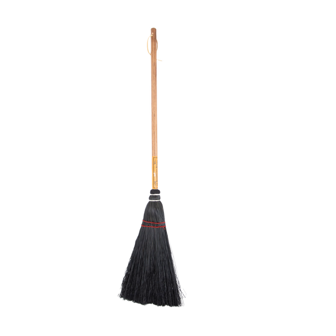 Handcrafted Amish-made fireplace broom with natural corn straw bristles and a wooden handle, designed for cleaning hearths and wood stoves, part of USA Made and Hearth Accessories collections.