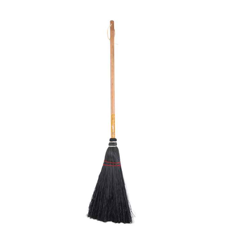 Handcrafted Amish-made fireplace broom with natural corn straw bristles and a wooden handle, designed for cleaning hearths and wood stoves, part of USA Made and Hearth Accessories collections.