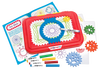 Children's art set featuring large colorful design gears, washable markers, and a bright red carry-along desk with storage, promoting creativity in toys, arts and crafts collections.