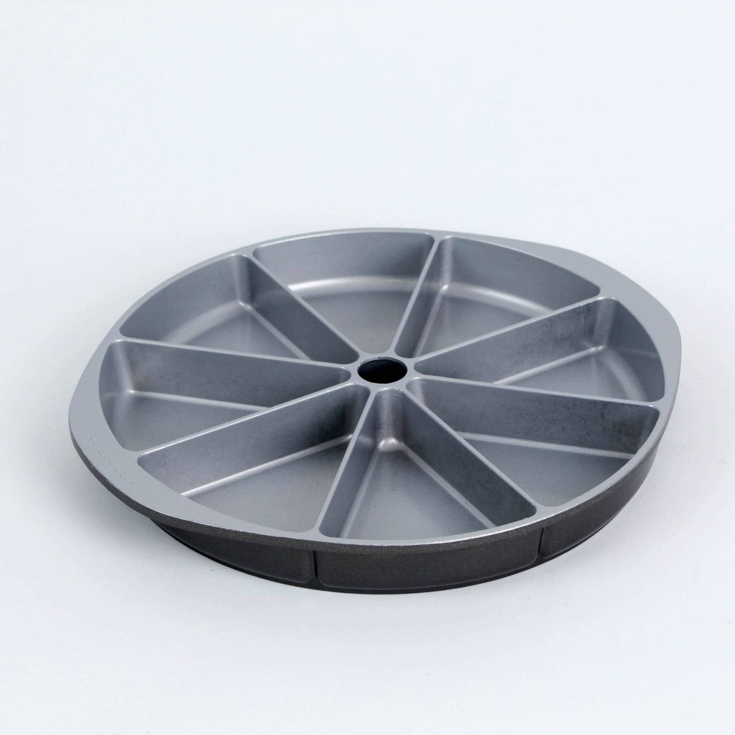 Heavy cast aluminum pan with eight divided sections for evenly baked cornbread or scones, featuring a nonstick finish, handcrafted and made in USA, ideal for kitchen and cookware collections.