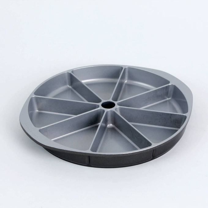 Heavy cast aluminum pan with eight divided sections for evenly baked cornbread or scones, featuring a nonstick finish, handcrafted and made in USA, ideal for kitchen and cookware collections.