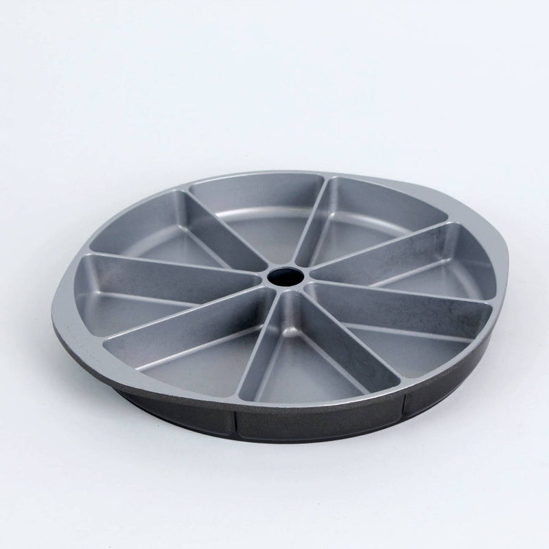 Heavy cast aluminum pan with eight divided sections for evenly baked cornbread or scones, featuring a nonstick finish, handcrafted and made in USA, ideal for kitchen and cookware collections.