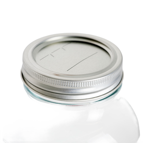 Silver-colored metal jar lid and band with BPA-free sealing compound, designed for regular-mouth glass jars, ideal for kitchen food preservation and canning collections.