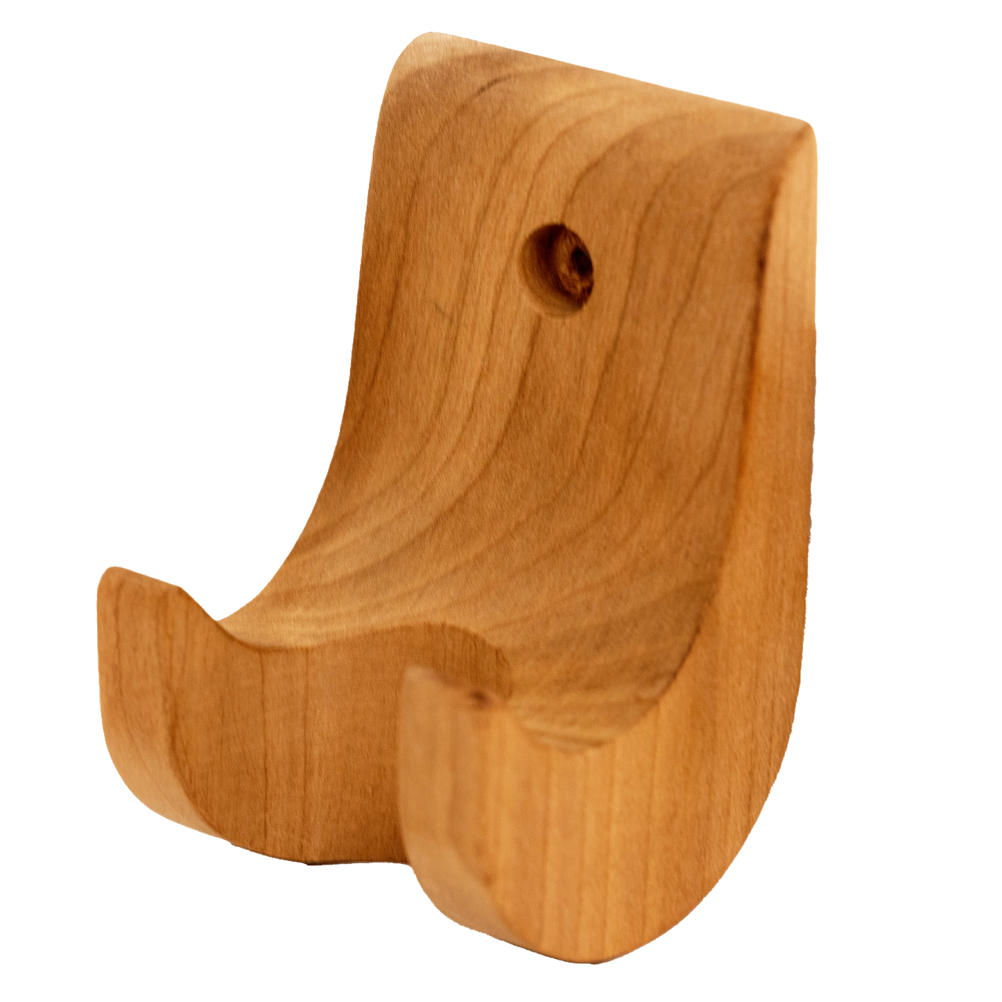 Handcrafted unfinished cherry wood holder with smooth finish and mounting hole for hanging, designed to display the Amish-made noodle cutter, fitting Kitchen & Food and Food Prep collections.