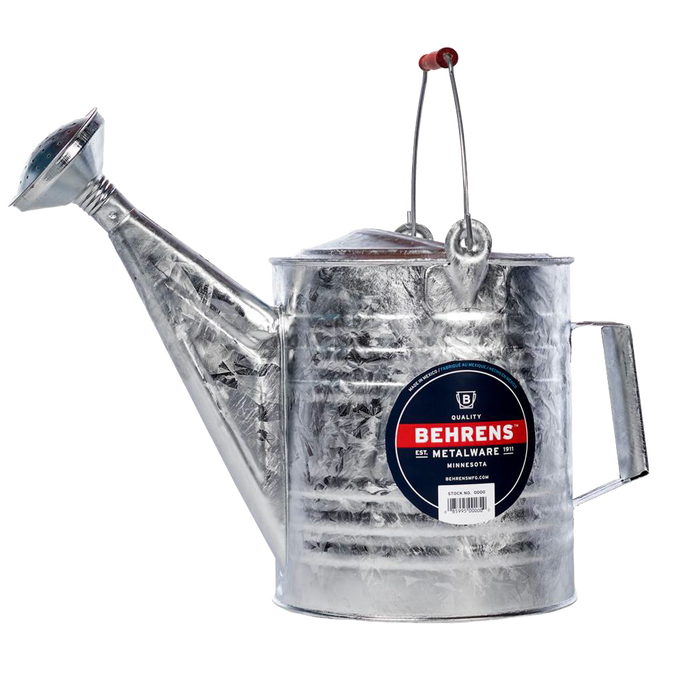 Small galvanized watering can made from heavy-gauge steel with seamless zinc finish and wooden handle, ideal for Farm, Garden & Tool, Garden Accessories, Best Sellers, and Promo Eligible collections.