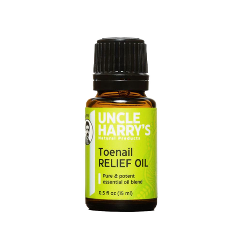 Amber glass bottle of handcrafted toenail relief oil made in USA, featuring a pure essential oil blend for natural foot care in health and grooming collections.