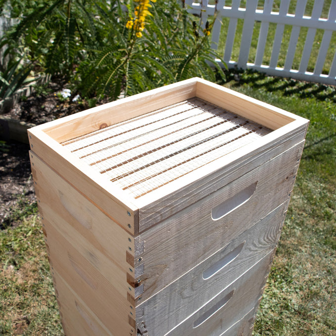 Handcrafted Amish-made wooden 8-frame candy board feeder designed for beekeeping, supporting hive moisture control, featured in Farm, Garden & Tool and Beekeeping Supplies collections.