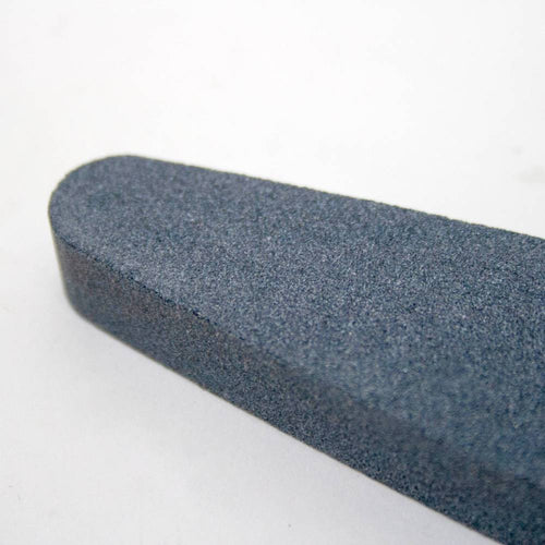 Elliptical silicon carbide whetstone with 150 grit coarse surface, designed for sharpening scythe blades and various garden tools, featured in Farm, Garden & Tool and Lawncare collections.