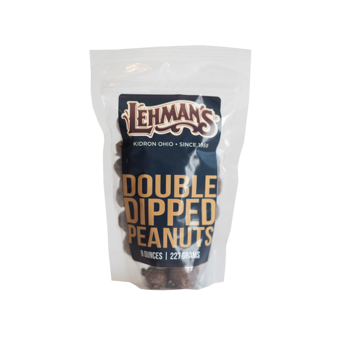 Resealable bag of handcrafted double dipped chocolate peanuts made in USA by Lehman’s, featured in Kitchen & Food, Snacks and Sweets, Candy, Best Sellers, and Promo Eligible collections.