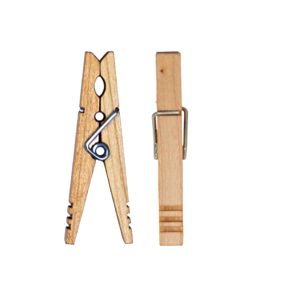 Pair of handcrafted maple spring clothespins with stainless steel springs, made in the USA, ideal for Home & Decor, Laundry Supplies, Clothesline Accessories, and Drying collections.