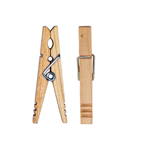 Pair of handcrafted maple spring clothespins with stainless steel springs, made in the USA, ideal for Home & Decor, Laundry Supplies, Clothesline Accessories, and Drying collections.