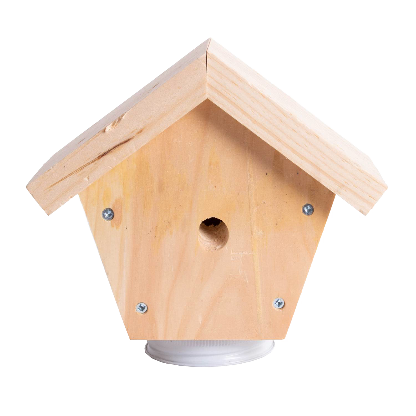 Handcrafted natural pine wood bee trap with a small entrance hole and roof, designed for outdoor pest control, part of Farm, Garden & Tool, Beekeeping Supplies, and Amish Made collections.