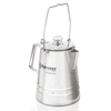 Stainless steel camping percolator with a clear glass lid, sturdy handle, and wire bail, designed for brewing coffee and tea, featured in Kitchen & Food, Camping, and Best Sellers collections.