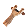 Handcrafted wooden slingshot made from smooth beech wood with wrapped handle, genuine leather pouch, and real latex tubing, perfect for Toys, Lawn Games, and Best Sellers collections.