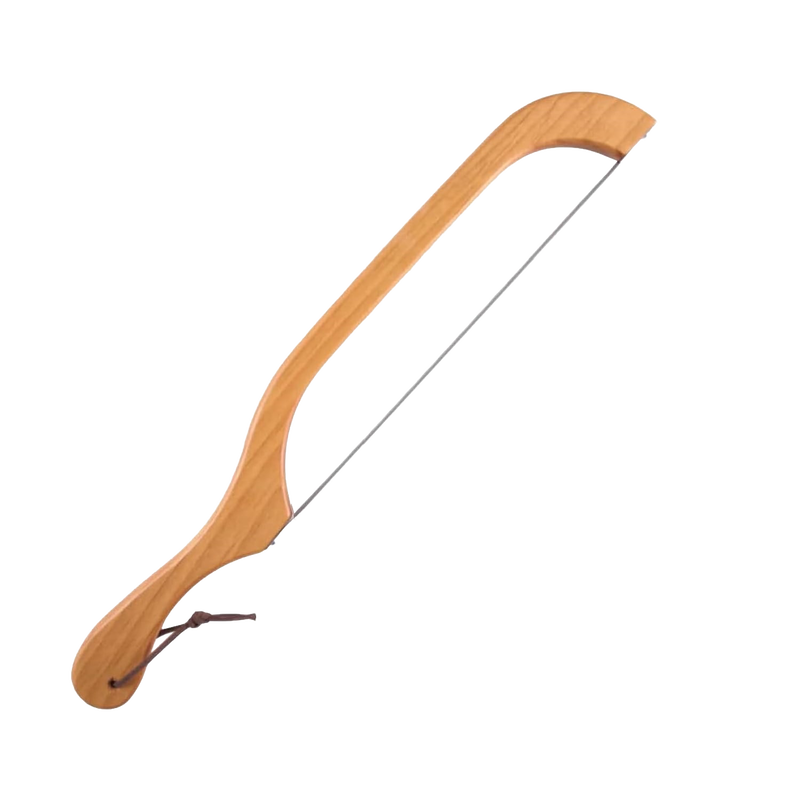 Handcrafted bread and bagel slicer knife with a wooden handle and ultra-thin serrated blade, designed for Kitchen & Food, Choppers and Cutters, Kitchen Gadgets, and USA Made collections.