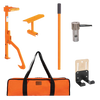 Set of handcrafted, made in USA orange steel wood hauling and splitting tools with carrying bag, including a multitool, log pickaroon, hauler holster, and handle, for Farm, Garden & Tool and Wood Cutting collections.