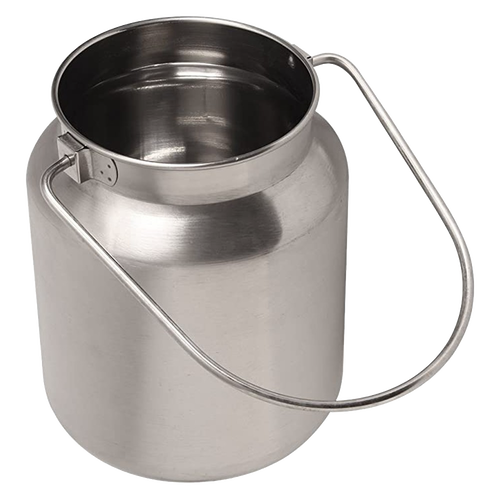 Handcrafted stainless steel 1-gallon milk can with a brushed finish and welded bail tabs, suitable for Home & Decor, Farm, Garden & Tool, Animal Care, and Best Sellers collections.