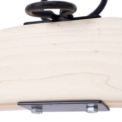 Close-up of a handcrafted unfinished wood double ox yoke section featuring durable black metal hardware, designed for traditional plowing, featured in Farm, Garden & Tool, Farm Tools, Best Sellers, and Promo Eligible collections.
