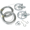 Complete clothesline kit featuring rustproof zinc pulleys, plastic-coated stranded wire cable, and metal hooks designed for durability in Home & Decor, Laundry Supplies, and Best Sellers collections.