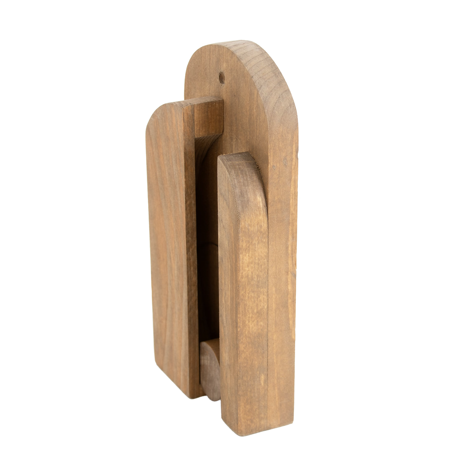Handcrafted Amish made wooden wall-mount broom holder in natural finish with sliding wooden ball for secure broom storage, part of Home & Decor, Household Helpers, and USA Made collections.