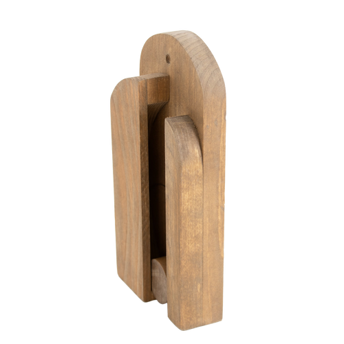 Handcrafted Amish made wooden wall-mount broom holder in natural finish with sliding wooden ball for secure broom storage, part of Home & Decor, Household Helpers, and USA Made collections.