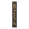 Handcrafted vertical address plaque in aged bronze with modern large numbers, made in USA, designed to enhance curb appeal in Home & Decor and Mailboxes and Address Signs collections.