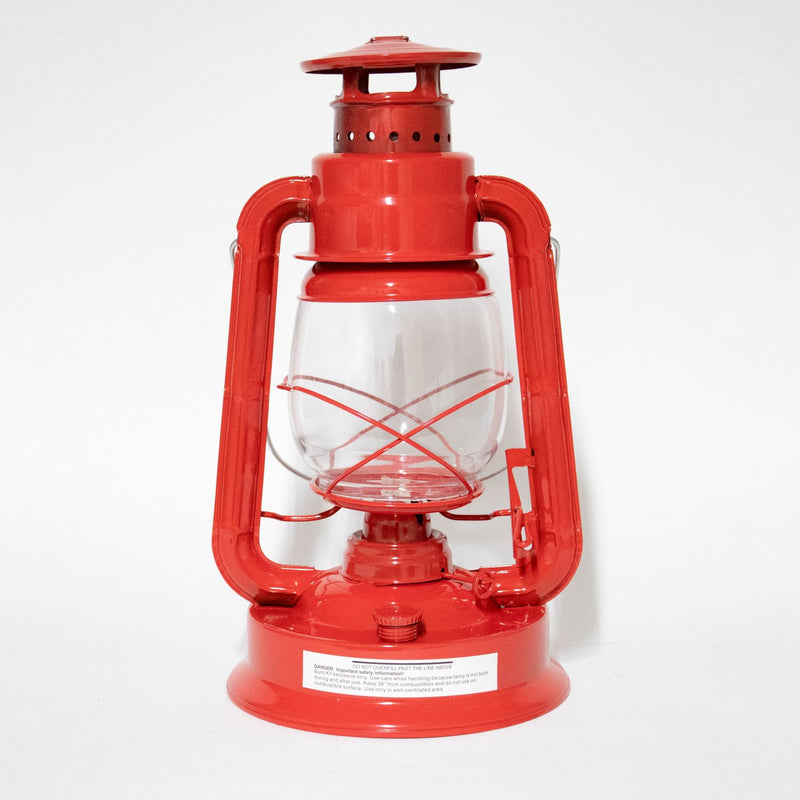 Bright red handcrafted Rayo Redi-Lite Lantern with clear glass globe and durable metal frame, designed for weather-resistant use in Farm, Garden & Tool, Camping, Emergency Supplies, and Lamps & Lighting collections.