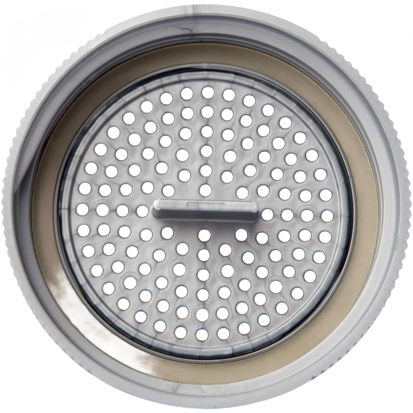 Close-up of a gray perforated mason jar lid insert with a small handle, part of an eco-friendly six-piece zero waste starter set for Home & Decor, Household Helpers, and Best Sellers collections.