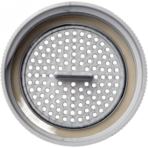 Close-up of a gray perforated mason jar lid insert with a small handle, part of an eco-friendly six-piece zero waste starter set for Home & Decor, Household Helpers, and Best Sellers collections.