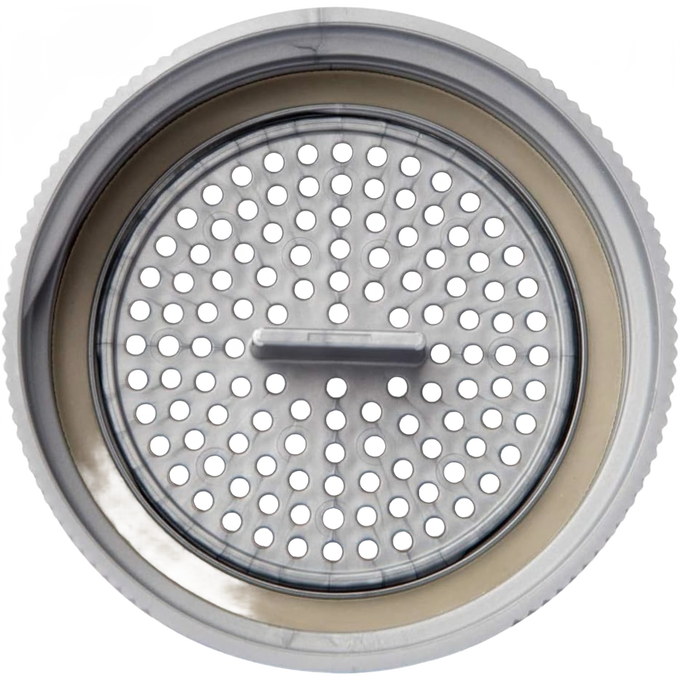 Close-up of a gray perforated mason jar lid insert with a small handle, part of an eco-friendly six-piece zero waste starter set for Home & Decor, Household Helpers, and Best Sellers collections.
