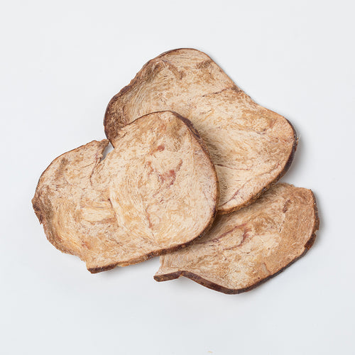 Four light brown freeze-dried smoked ham slices with natural texture and marbling, crafted for long-term storage and emergency food supplies, USA made and ideal for kitchen and food collections.