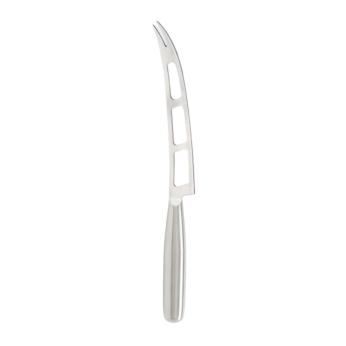 Lightweight stainless steel soft cheese knife with vented, forked blade designed for smooth slicing and serving of mozzarella, brie, and goat cheese in Kitchen & Food and Food Prep collections.