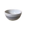 Hand-thrown stoneware bowl with double blue stripes on natural stone, handcrafted in the USA, ideal for serving salads or snacks in Kitchen & Food and Dinnerware collections.