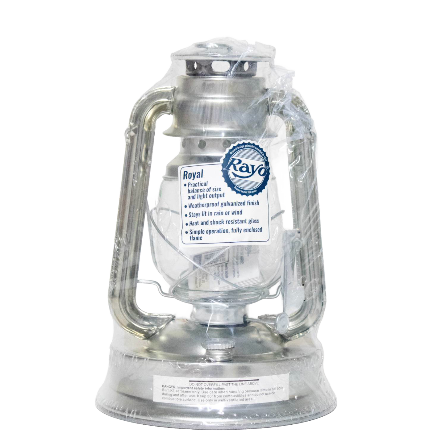 Handcrafted Rayo Royal Lantern with weatherproof galvanized finish and heat-resistant glass, designed for lasting bright light in farm, garden, camping, and emergency use.