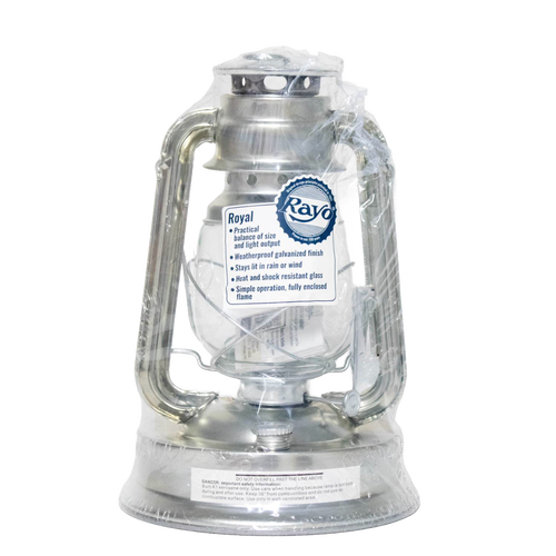 Handcrafted Rayo Royal Lantern with weatherproof galvanized finish and heat-resistant glass, designed for lasting bright light in farm, garden, camping, and emergency use.