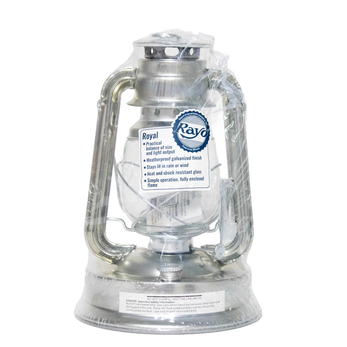 Handcrafted Rayo Royal Lantern with weatherproof galvanized finish and heat-resistant glass, designed for lasting bright light in farm, garden, camping, and emergency use.