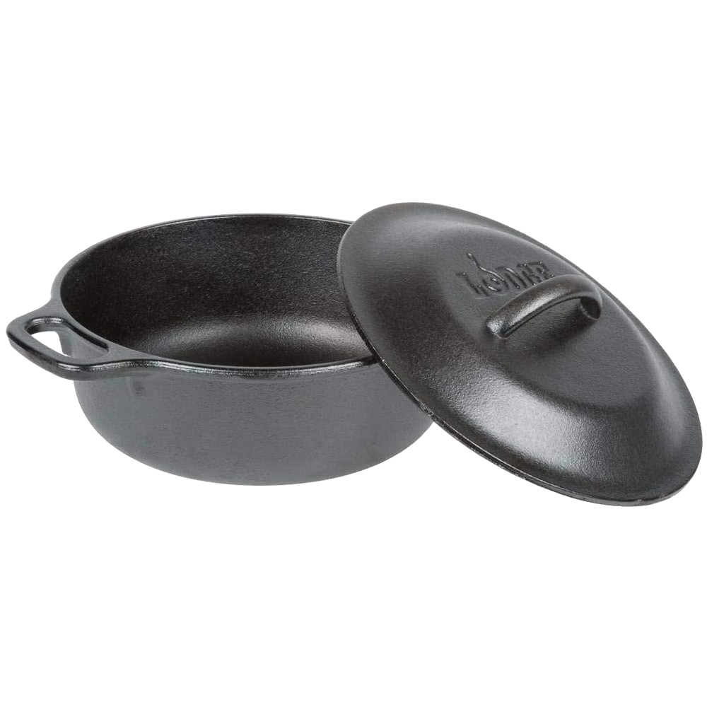 Handcrafted cast iron Dutch oven with matching lid featuring embossed brand, designed for heat retention and durable use in Kitchen & Food, Cookware, Cast Iron, USA Made, Best Sellers collections.