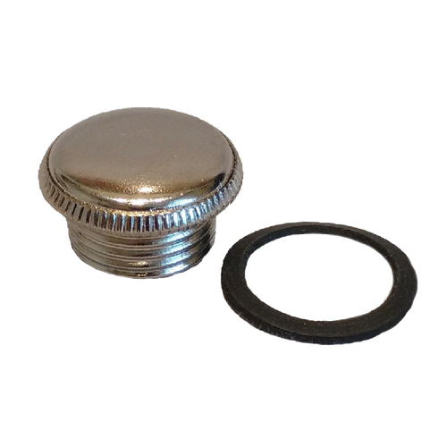 Handcrafted nickel-plated brass oil lamp filler plug with threaded design and accompanying gasket, part of Lamps & Lighting, Parts and Accessories, and Promo Eligible collections.